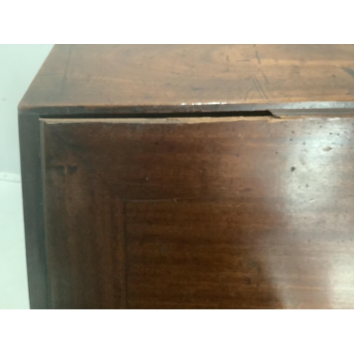 1080 - A George III mahogany bureau, width 91cm, depth 52cm, height 105cm. Condition - poor