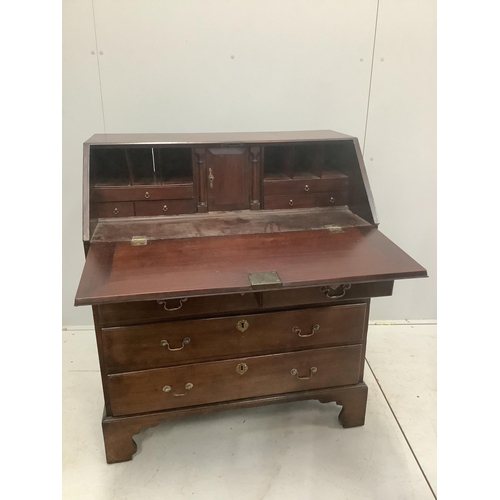 1080 - A George III mahogany bureau, width 91cm, depth 52cm, height 105cm. Condition - poor