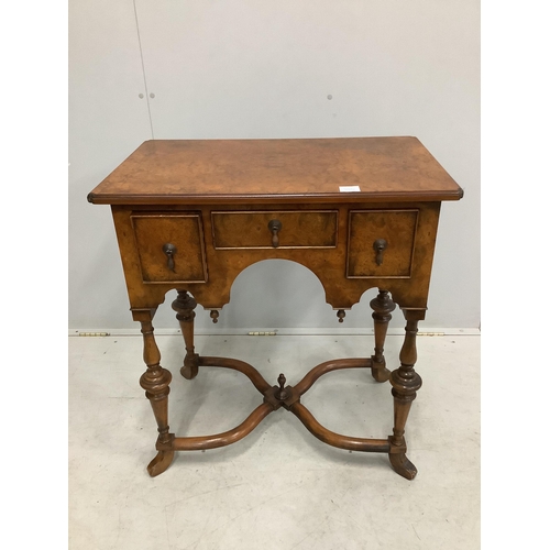 1084 - A Queen Anne style burr elm lowboy, width 76cm, depth 46cm, height 84cm. Condition - good