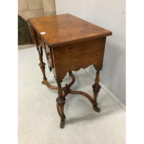 1084 - A Queen Anne style burr elm lowboy, width 76cm, depth 46cm, height 84cm. Condition - good