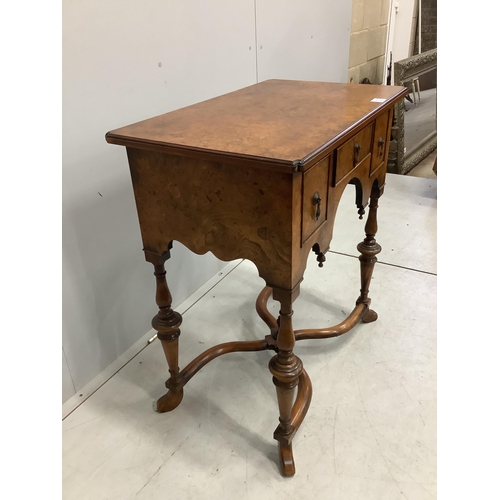 1084 - A Queen Anne style burr elm lowboy, width 76cm, depth 46cm, height 84cm. Condition - good