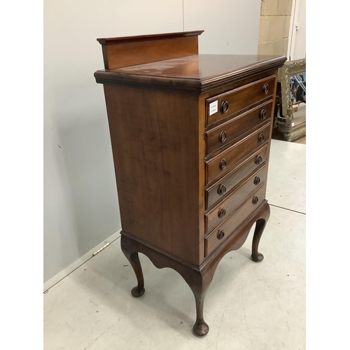 1096 - An early 20th century mahogany sheet music cabinet, fitted six drop front drawers, width 56cm, depth... 