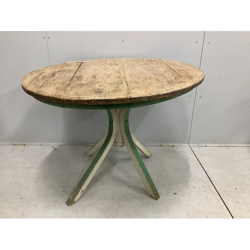 1100 - A 19th century circular pine breakfast table, diameter 101cm, height 78cm. Condition - poor to fair... 