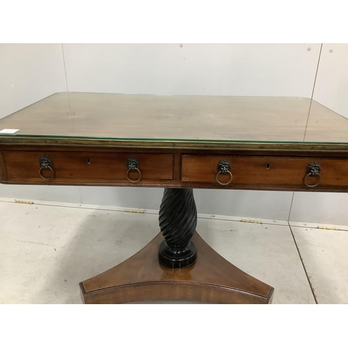 1108 - A George IV brass mounted rectangular mahogany two drawer centre table, width 102cm, depth 59cm, hei... 