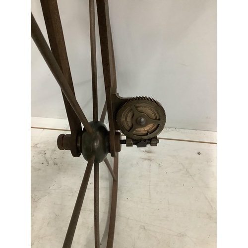 1122 - A 19th century Waywiser with six spoke iron wheel and brass dial, height 128cm. Condition - poor to ... 