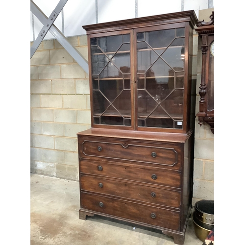 1124 - A Regency mahogany secretaire bookcase, width 116cm, depth 58cm, height 217cm. Condition - fair, two... 