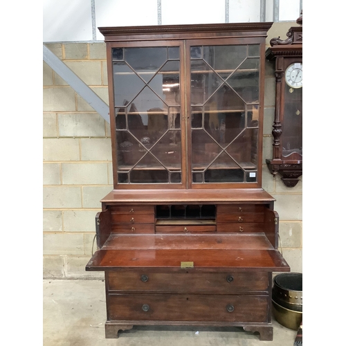 1124 - A Regency mahogany secretaire bookcase, width 116cm, depth 58cm, height 217cm. Condition - fair, two... 