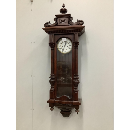 1125 - A late 19th century mahogany Vienna style regulator wall clock, with an eight day movement, height 1... 