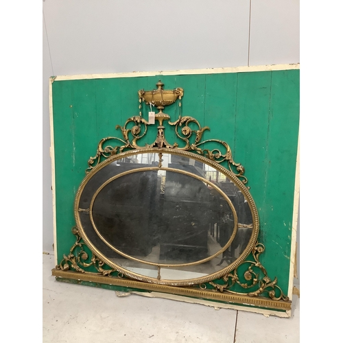 1127 - A Victorian oval giltwood and composition wall mirror, width 152cm, height 157cm. Condition - poor t... 