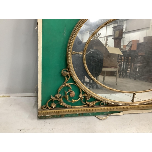 1127 - A Victorian oval giltwood and composition wall mirror, width 152cm, height 157cm. Condition - poor t... 