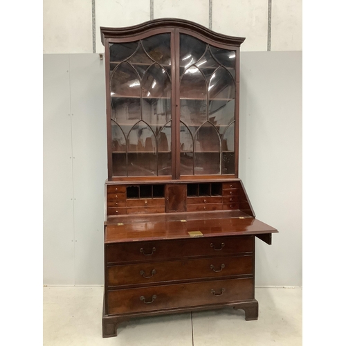 1136 - A George III mahogany bureau with associated domed top, width 122cm, depth 60cm, height 250cm. Condi... 