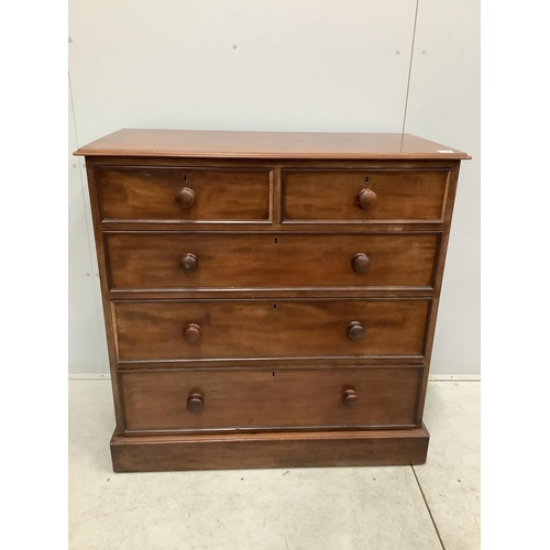 1144 - A Victorian mahogany front chest of five drawers, width 106cm, depth 53cm, height 105cm. Condition -... 