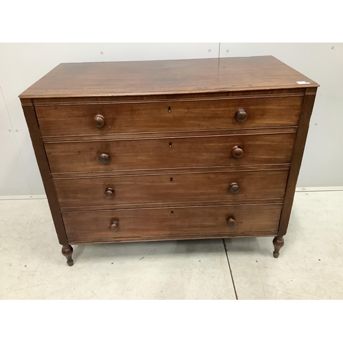 1151 - A Regency mahogany straight front chest of  four drawers, with reeded pilasters, width 108cm, depth ... 