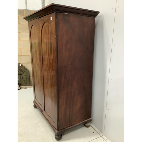 1155 - A Victorian mahogany two door hanging wardrobe, adapted, width 119cm, depth 67cm, height 175cm. Cond... 