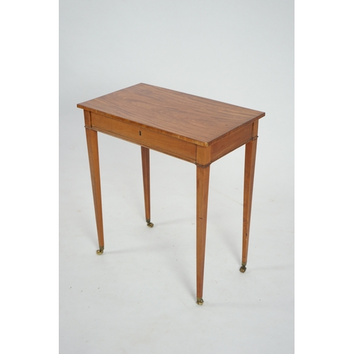 1174 - An Edwardian satinwood occasional table, with rectangular top and frieze drawer, on square tapered l... 