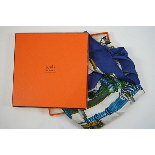 1237 - A Hermes Passementerie silk scarf, designed by Francoise Heron. with Hermes box, 90cm x 90cm