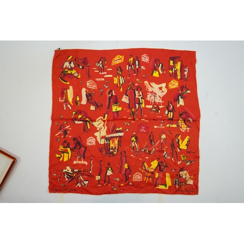 1238 - A Hermes silk Rendez Vous Rive Gauche 70 in geranium, with Hermes box, 70cm x 70cm