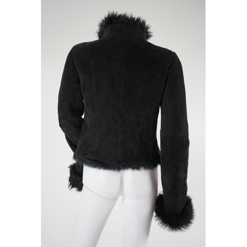 1241 - A lady's Emporio Armani black shearling jacket, EU 44 (comes up small), approx. UK size 8-10