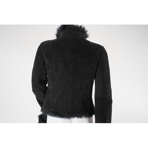 1241 - A lady's Emporio Armani black shearling jacket, EU 44 (comes up small), approx. UK size 8-10