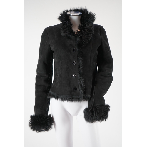 1241 - A lady's Emporio Armani black shearling jacket, EU 44 (comes up small), approx. UK size 8-10