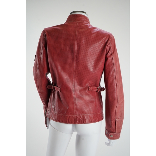 1244 - A vintage Belstaff lady's red biker leather jacket. EU 42