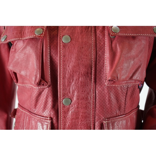 1244 - A vintage Belstaff lady's red biker leather jacket. EU 42