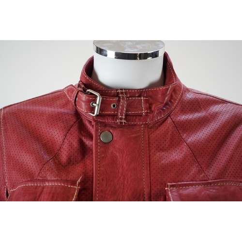 1244 - A vintage Belstaff lady's red biker leather jacket. EU 42