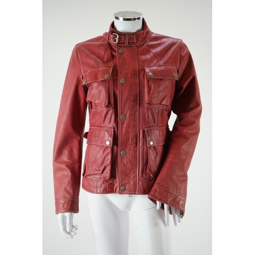 1244 - A vintage Belstaff lady's red biker leather jacket. EU 42