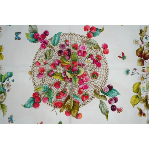 1268 - A vintage Gucci silk scarf with a design of strawberries and cherries, Gucci label, 86 x 87cm