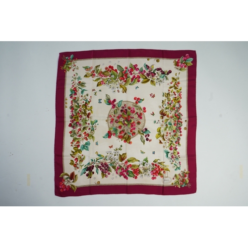 1268 - A vintage Gucci silk scarf with a design of strawberries and cherries, Gucci label, 86 x 87cm