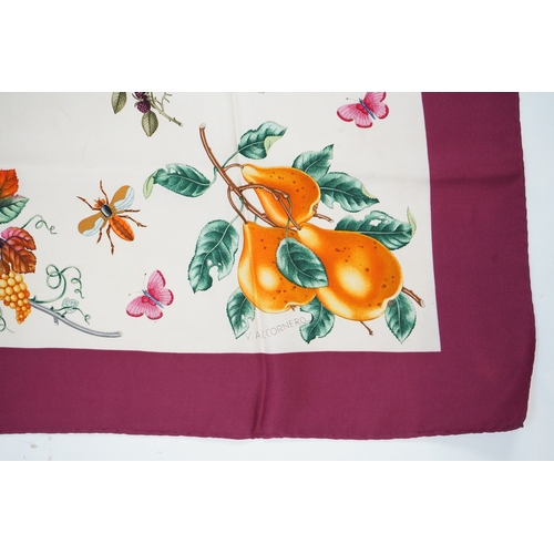 1269 - A Gucci Vittorio Accornero silk scarf with fruits and insects design, 87 x 86cm