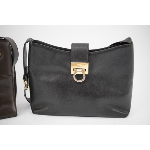 1286 - A Salvatore Ferragamo brown leather shoulder bag, and two other handbags