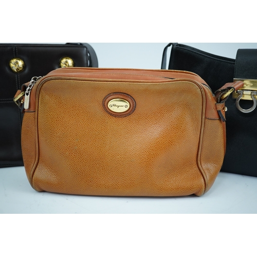 1286 - A Salvatore Ferragamo brown leather shoulder bag, and two other handbags