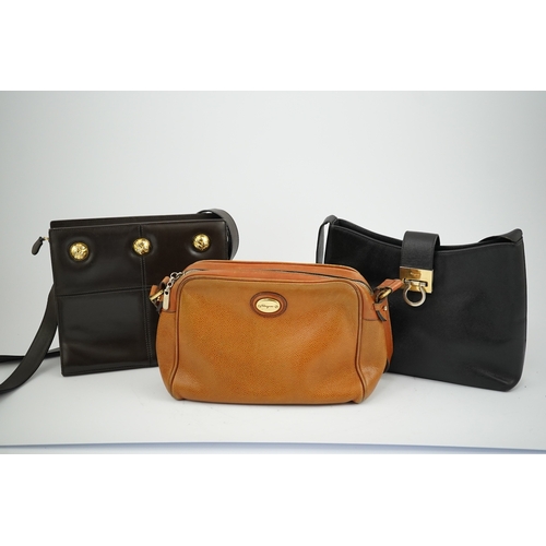 1286 - A Salvatore Ferragamo brown leather shoulder bag, and two other handbags