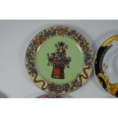 1292 - Five boxed Rosenthal for Versace transfer decorated plates, 31cm diameter, and a boxed serving dish,... 