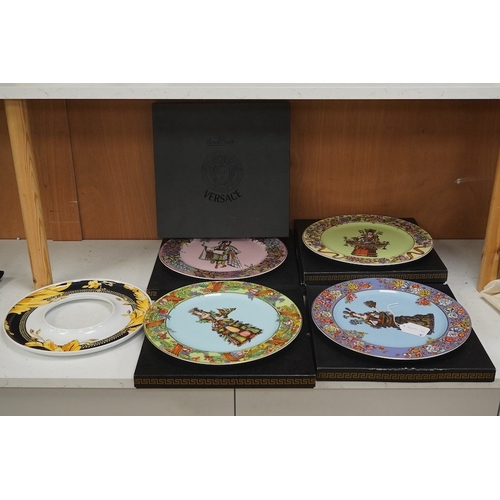 1292 - Five boxed Rosenthal for Versace transfer decorated plates, 31cm diameter, and a boxed serving dish,... 