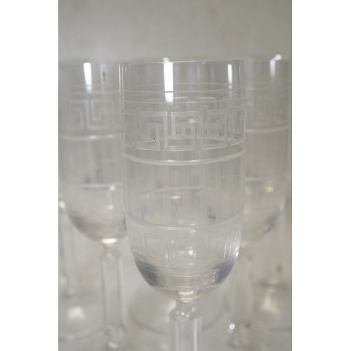 1298 - Six boxed Rosenthal for Versace champagne flutes with etched Greek key decoration, 18.5cm high. Cond... 