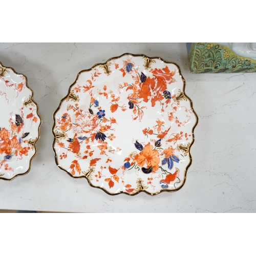 1344 - A pair of Royal Crown Derby leaf shaped dessert dishes, pattern 3504, 24.5cm. Condition - good... 