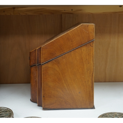 1364 - A George III mahogany shell inlaid knife box, converted to a stationery box, 36.5cm high at the back... 