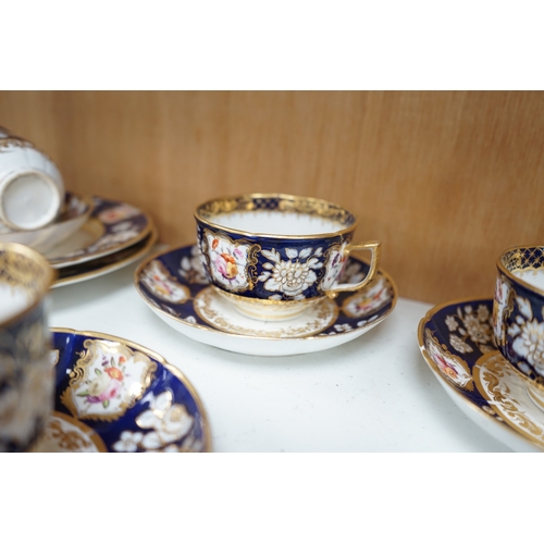 1377 - An early 19th century English porcelain tea service, possibly Coalport, moulded in low relief with f... 