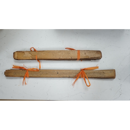 1390 - Two Thai or Burmese palm leaf prayer manuscripts. Condition - poor to fair