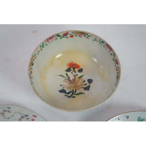 1397 - A Chinese famille rose landscape dish, Qianlong, 38.5cm, another dish with floral decoration, 38.5... 