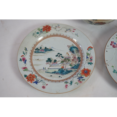 1397 - A Chinese famille rose landscape dish, Qianlong, 38.5cm, another dish with floral decoration, 38.5... 