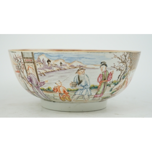 1404 - A Chinese famille rose mandarin bowl, Qianlong period, painted with figures in a lakeside garden, ... 