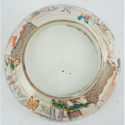 1404 - A Chinese famille rose mandarin bowl, Qianlong period, painted with figures in a lakeside garden, ... 