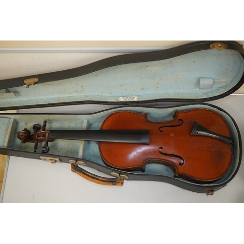 1413 - A late 19th century French Chipot-Vuillaume violin, with Edward Withers case, back measures 36cm. ... 