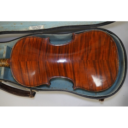 1413 - A late 19th century French Chipot-Vuillaume violin, with Edward Withers case, back measures 36cm. ... 