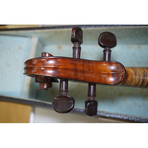 1413 - A late 19th century French Chipot-Vuillaume violin, with Edward Withers case, back measures 36cm. ... 