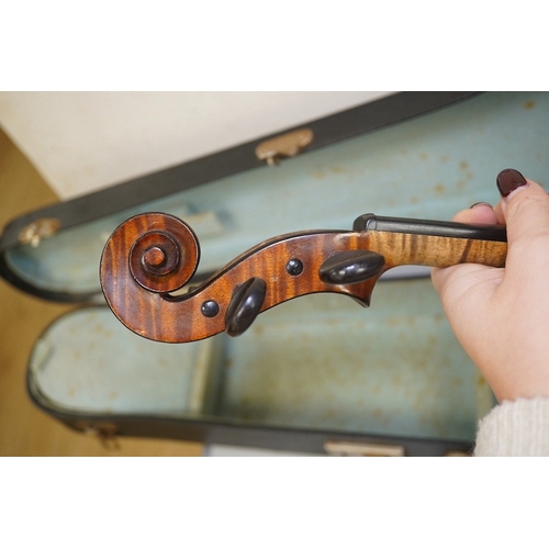 1413 - A late 19th century French Chipot-Vuillaume violin, with Edward Withers case, back measures 36cm. ... 