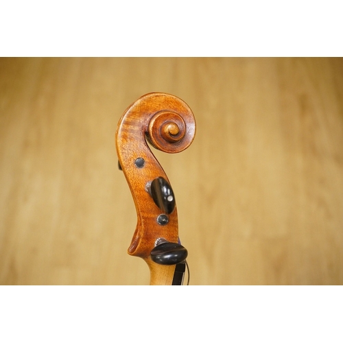 1414 - A late 19th century French violin, back measures 36cm. Condition - fair